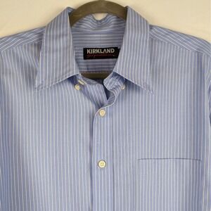 Kirkland Signature Mens Blue Striped Button Down Long Sleeve Dress Shirt 16.5 36